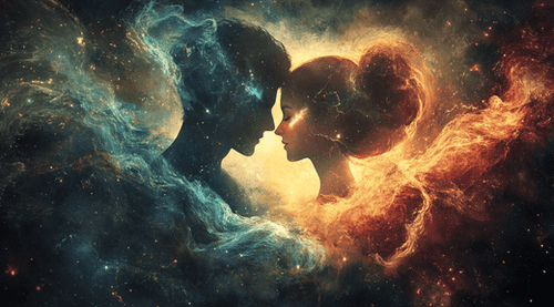 A spiritual image showing a twin flame couple together